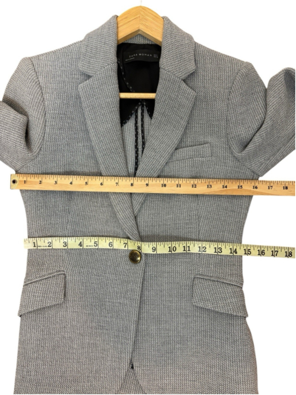 Zara Knit Blazer Jacket Gray Textured Tailored Old Money Preppy Size S - Picture 5 of 11